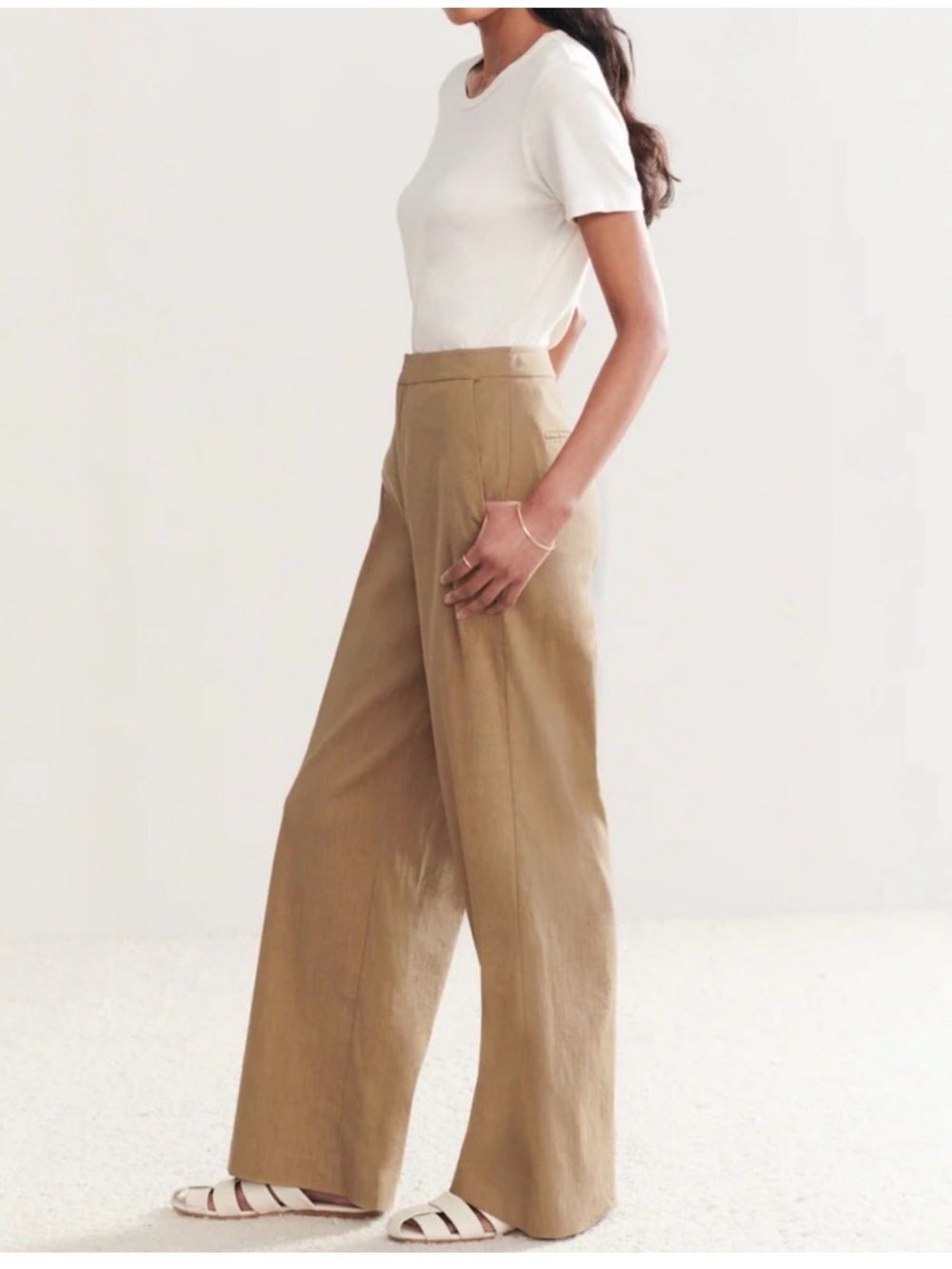 NEW Jenni Kayne Linen Keaton Pant Khaki Wide Leg Trousers multi
